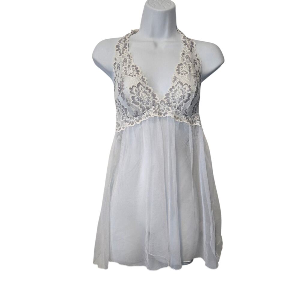Victoria's Secret Lace Floral Babydoll Lingerie Cami Micro Dress Coquette Sheer